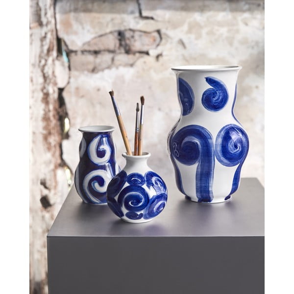 Vază albastră din gresie pictată manual Tulle – Kähler Design-image-2