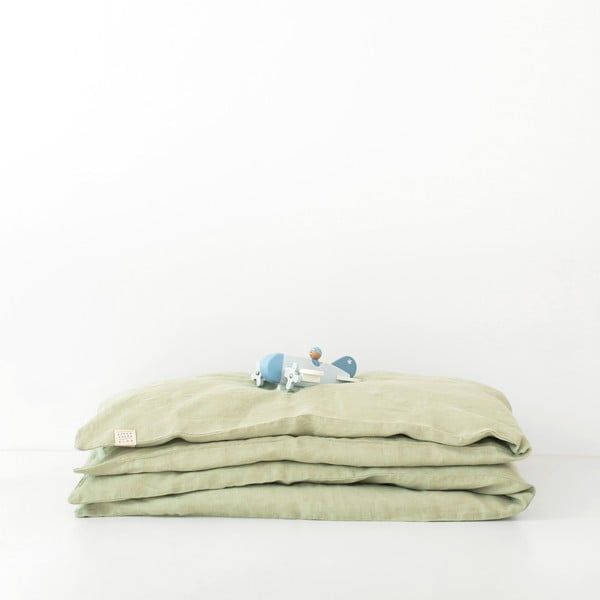 Lenjerie de pat din in pentru copii Linen Tales Nature, 100 x 140 cm, verde