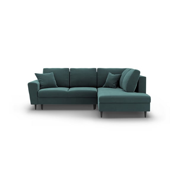 Colțar petrol extensibil, cu spațiu de depozitare cu tapițerie din catifea (cu colț pe partea dreaptă-în formă de ”L”) Kyoto – Cosmopolitan Design