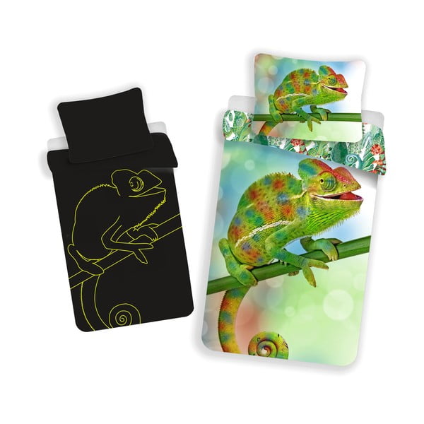 Lenjerie de pat fosforescentă pentru copii verde din bumbac pentru pat de o persoană 140x200 cm Chameleon – Jerry Fabrics