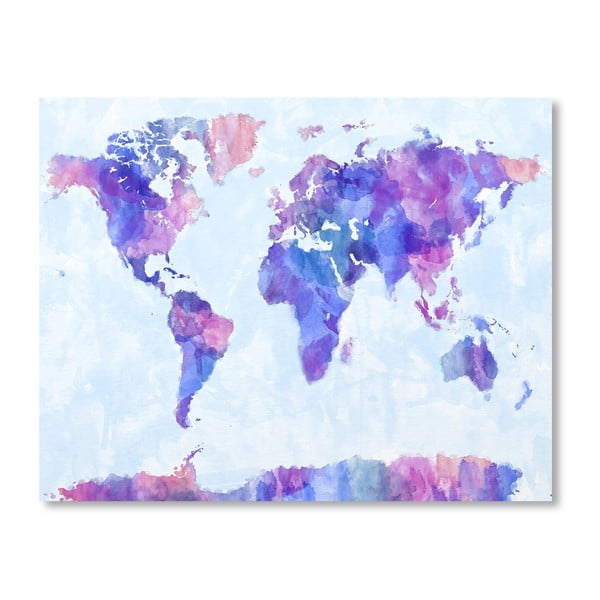 Poster cu harta lumii Americanflat World, 60 x 42 cm, albastru-mov