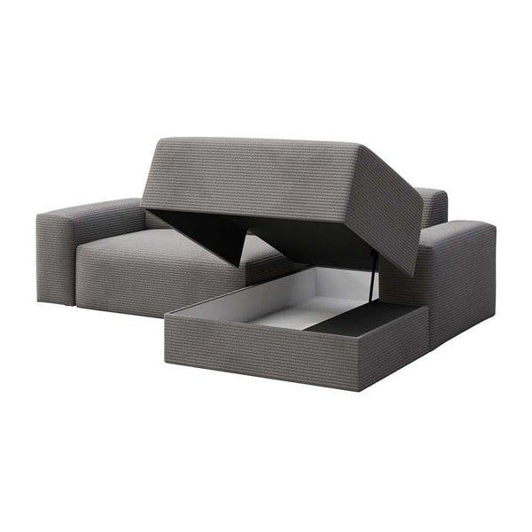 Colțar gri extensibil, cu spațiu de depozitare cu tapițerie din catifea reiată  (cu colț pe partea dreaptă, cu șezlong) Villet – Rodier-image-3