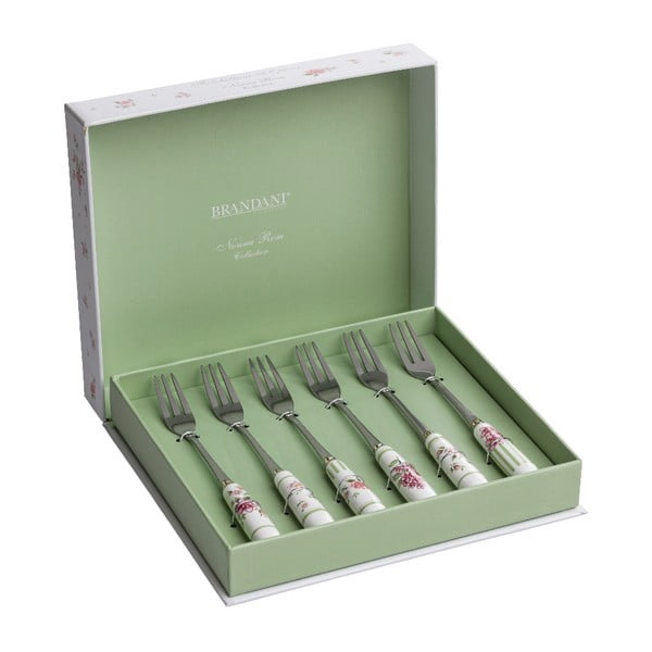 Set 6 furculițe cu mâner din ceramică Brandani Nonna Rosa-image-1