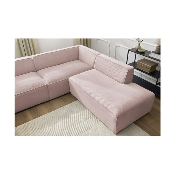 Colțar modular roz cu tapițerie din catifea reiată  (cu colț pe partea dreaptă/în formă de "U") Megeve – Bobochic Paris-image-3