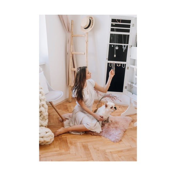 Dulăpior pentru bijuterii cu oglindă și LED Bonami Essentials Bien, alb-image-1