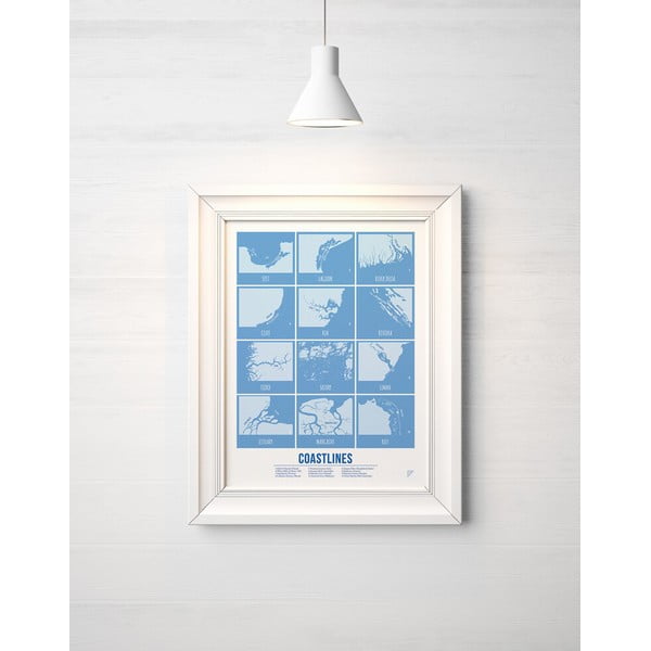 Poster Follygraph Coastlines Blue, 30 x 40 cm