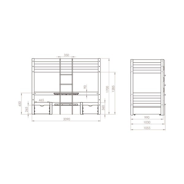 Pat pentru copii  în culoare naturală supraetajat din lemn de pin cu spațiu de depozitare 90x200 cm Elen – Olivia Living-image-3