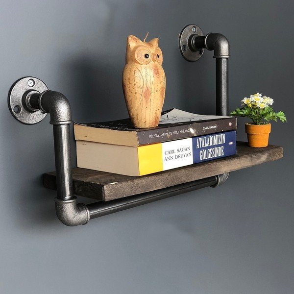 Raft din lemn pentru perete Boruraf Angela, conductă metalică-image-2