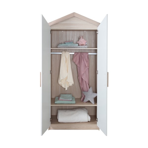 Șifonier de copii alb-în culoare naturală cu aspect de lemn de stejar 96x190x50 cm Cabane – Roba-image-3
