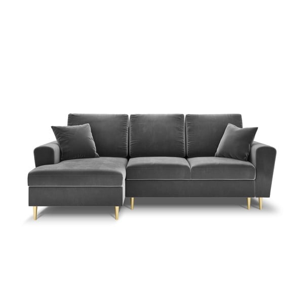 Colțar gri deschis extensibil, cu spațiu de depozitare cu tapițerie din catifea (cu colț pe partea stângă, cu șezlong) Kyoto – Cosmopolitan Design
