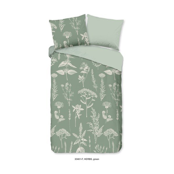 Lenjerie de pat verde salvie din flanelă pentru pat de o persoană/extinsă 140x220 cm Herbs – Good Morning