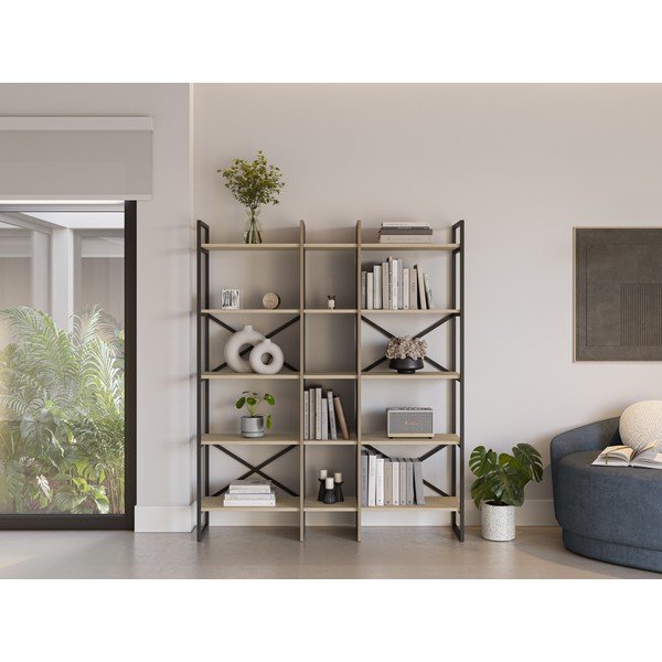 Bibliotecă în culoare naturală cu aspect de lemn de stejar 143,5x175 cm Ara – Marckeric-image-1