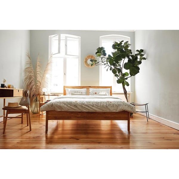 Pat matrimonial din lemn de stejar cu tăblie din ratan 140x200 cm Pola - The Beds-image-4