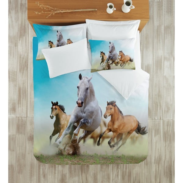 Lenjerie de pat cu cearșaf Run Horses, 200 x 220 cm 