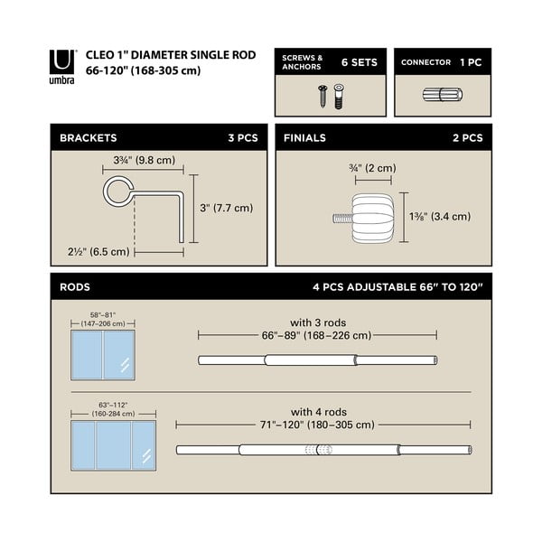 Galerie de perdea auriu mat extensibilă din oțel 168 - 305 cm Cleo – Umbra-image-3