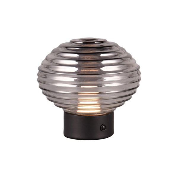 Veioză neagră/gri LED cu intensitate reglabilă cu abajur din sticlă (înălțime 14,5 cm) Earl – Trio-image-2