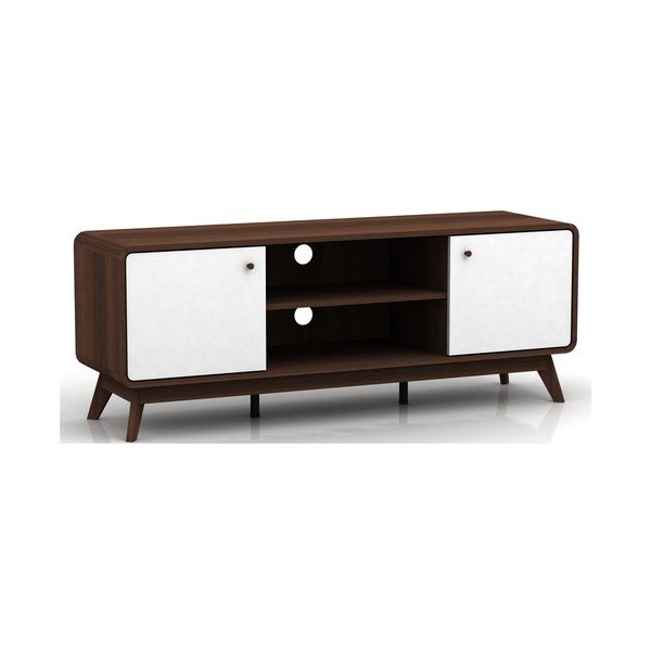 Comodă TV albă/maro cu aspect de lemn de nuc 140x53 cm Caitlin – Støraa-image-2