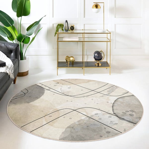 Covor bej lavabil rotund ø 150 cm Simple Lines – Mila Home-image-4