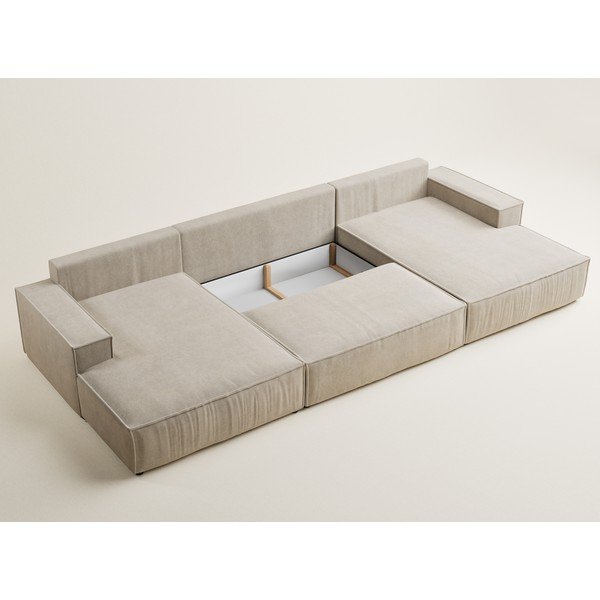 Colțar bej extensibil/cu spațiu de depozitare cu tapițerie din chenille (în formă de "U") Kyoto – Maison de Rêve-image-4