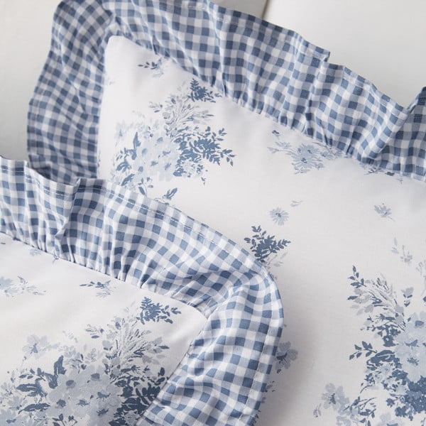 Lenjerie de pat albă-albastră pentru pat dublu 200x200 cm Lucie Floral Frill – Catherine Lansfield-image-3