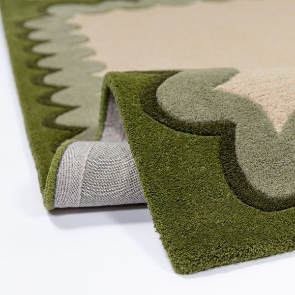 Covor verde/în culoare naturală țesut manual din lână 140x200 cm Wiggle Wool – Flair Rugs-image-2