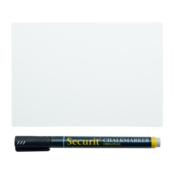 Set tablă din plastic și marker cretă Securit® Chalkboard White Tags A8