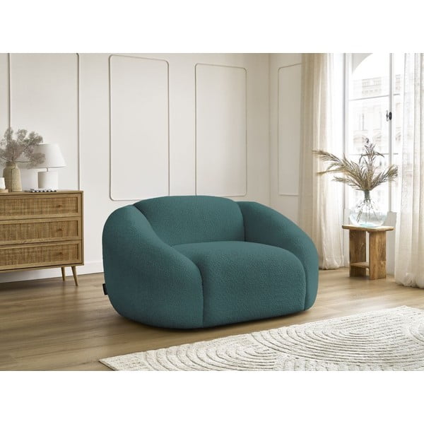 Fotoliu turcoaz cu tapițerie din țesătură bouclé Tina – Bobochic Paris-image-4