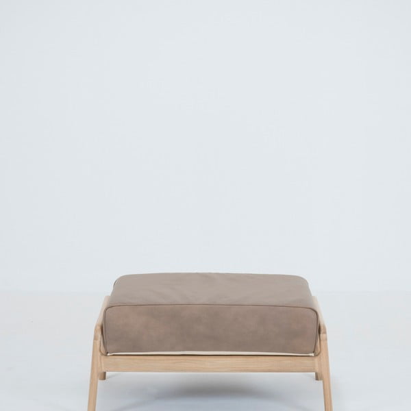 Taburet din piele bovină cu structură din lemn masiv de stejar Gazzda Fawn, maro deschis-image-2