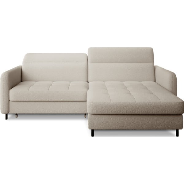 Colțar bej extensibil/cu spațiu de depozitare cu tapițerie din țesătură bouclé (cu colț pe partea dreaptă/cu șezlong) Gomsi – ELTAP