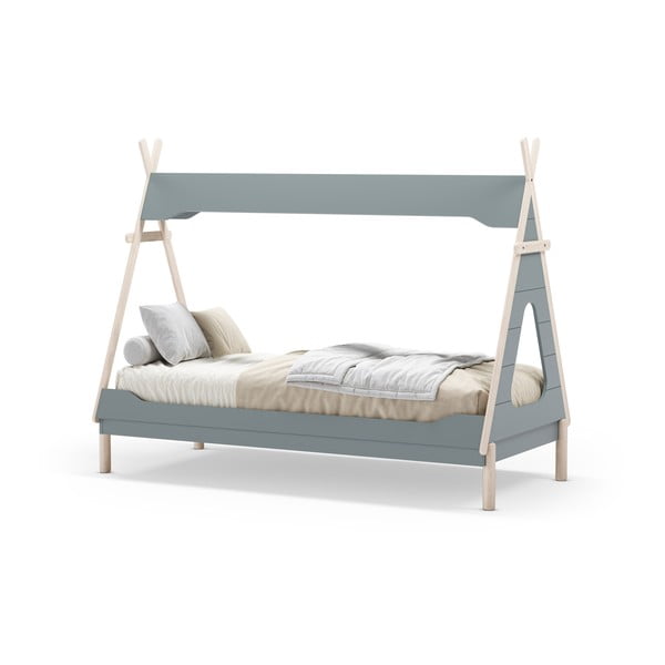 Pat pentru copii  albastru petrol de tip casă din lemn de pin 90x190 cm Nora – Marckeric-image-2