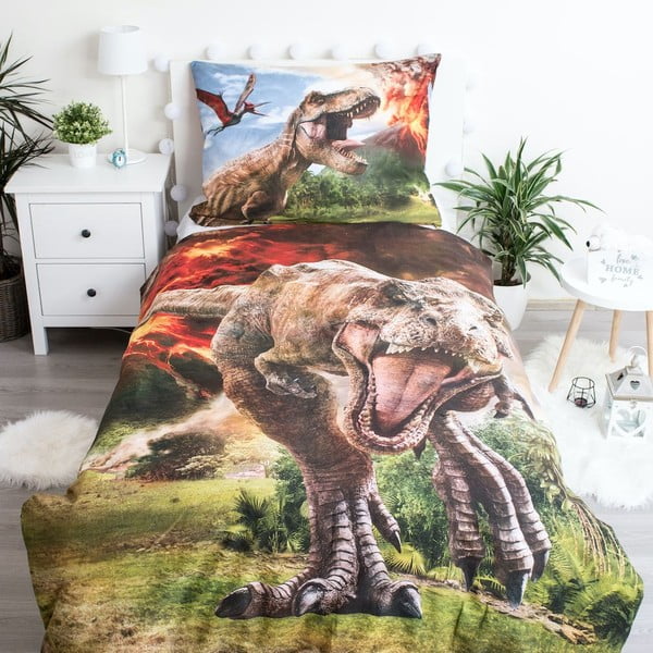 Lenjerie de pat pentru copii din bumbac pentru pat de o persoană 140x200 cm Jurassic World "Volcano" – Jerry Fabrics-image-1