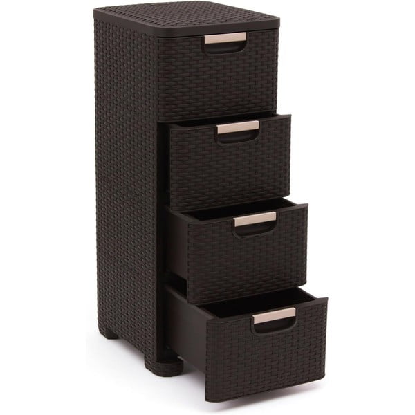 Dulap de baie maro închis înalt din plastic 33x79 cm Rattan – Curver-image-3