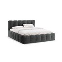 Pat matrimonial gri închis tapițat cu spațiu de depozitare cu somieră 140x200 cm Lupine – Micadoni 