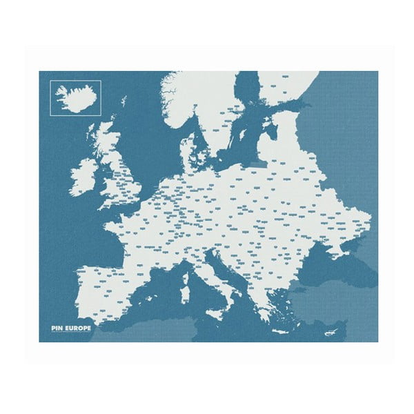 Hartă a Europei de perete Palomar Pin World, 100 x 80 cm, albastru