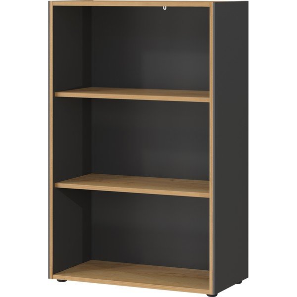 Bibliotecă gri antracit/în culoare naturală cu aspect de lemn de stejar 75x120x40 cm Podium – Germania-image-3