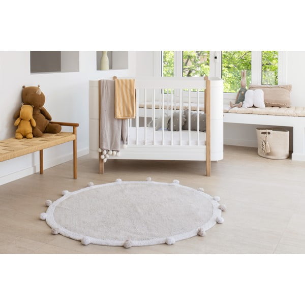 Covor pentru copii gri deschis lavabil/țesut manual din bumbac ø120 cm Bubbly – Lorena Canals-image-1