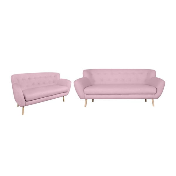 Set 2 canapele cu 2 și 3 locuri Kooko Home Pop, roz 