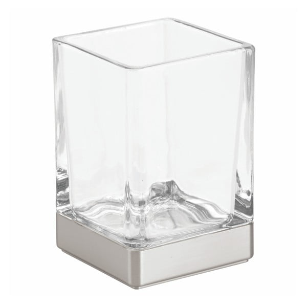 Cană din sticlă pentru baie cu detalii argintii InterDesign
