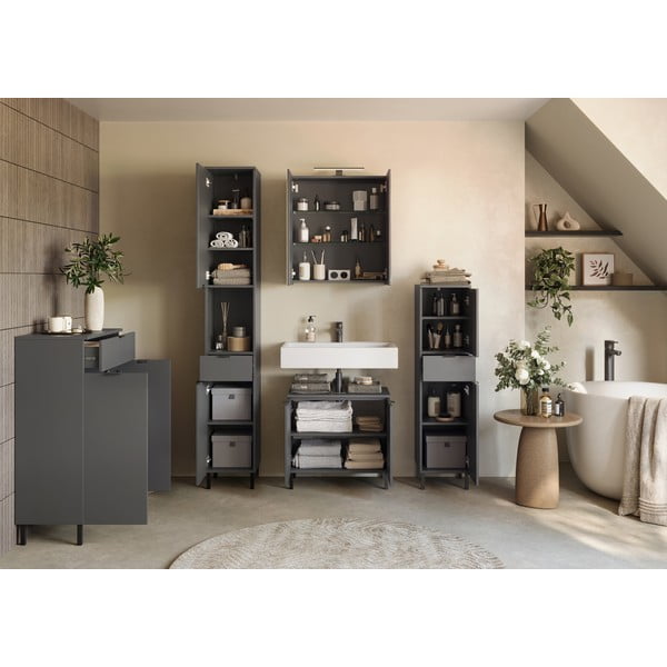 Dulap de baie gri antracit înalt, îngust 30x120 cm Arcena – Germania-image-4