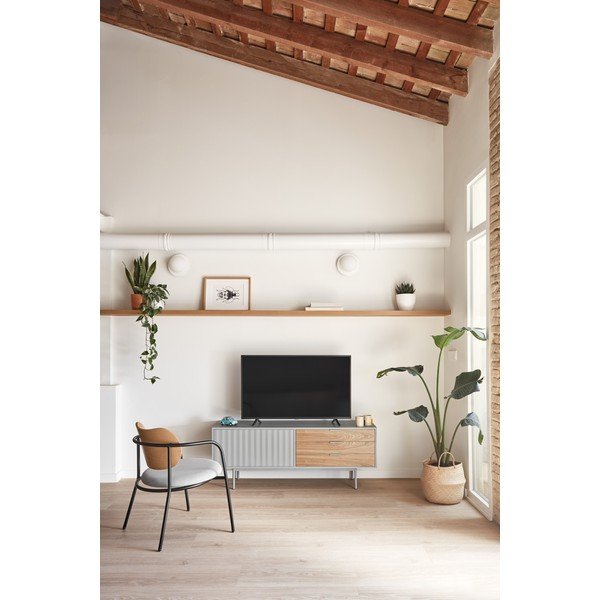Comodă TV gri/în culoare naturală cu aspect de lemn de stejar 140x52 cm Sierra – Teulat-image-1