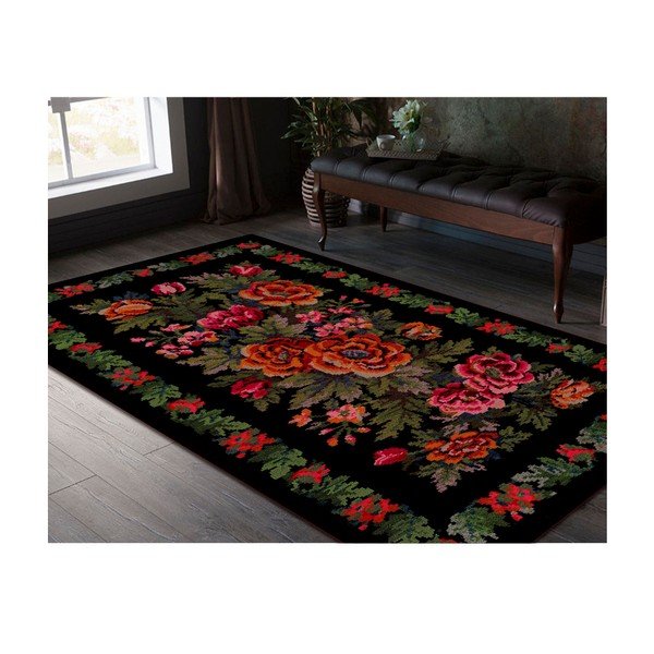 Covor Kate Louise Flowered, 110 x 160 cm, negru-image-1
