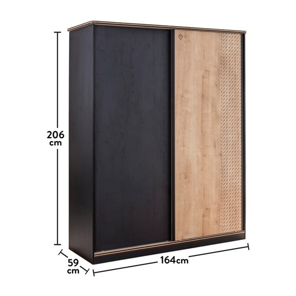 Șifonier cu ușă în culoare naturală Black Sliding Wardrobe, negru-image-3