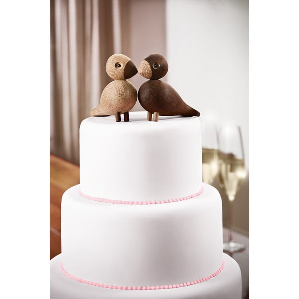 Set 2 statuete din lemn masiv de stejar Kay Bojesen Denmark Lovebirds-image-1