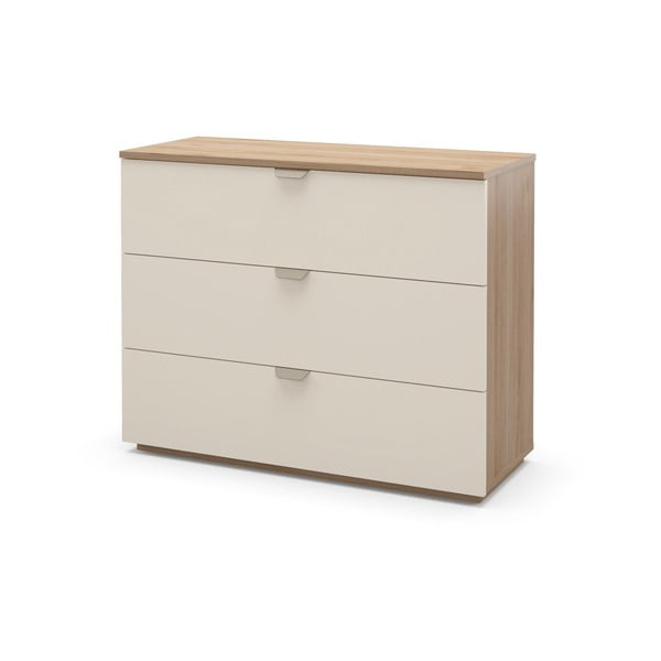 Comodă crem/în culoare naturală cu aspect de lemn de stejar 100x80x40 cm Dennis – Marckeric-image-2