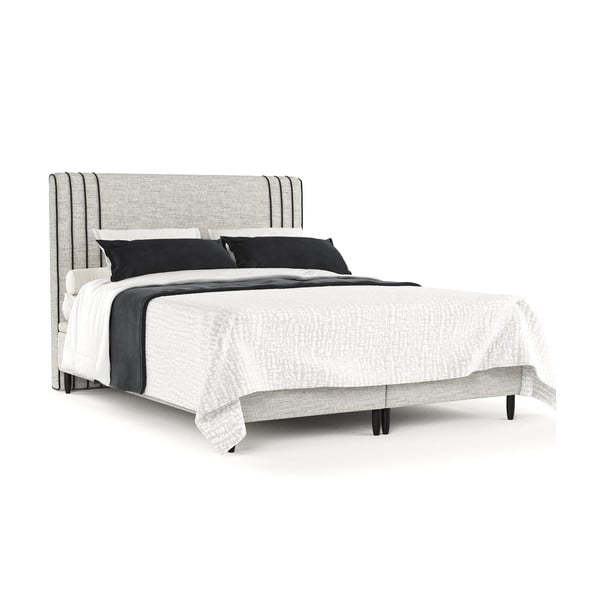 Pat matrimonial gri deschis tapițat cu spațiu de depozitare 200x200 cm Musca – Maison de Rêve-image-2