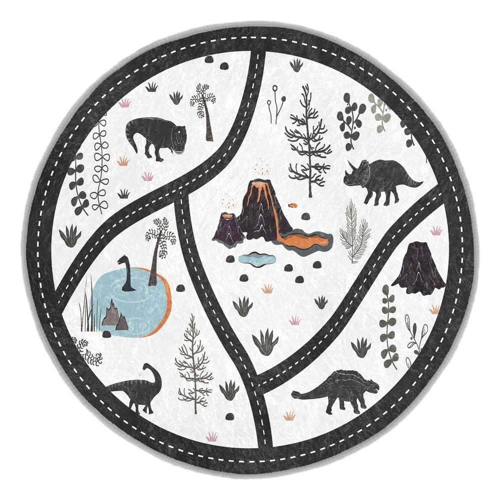 Covor de joacă pentru copii negru-alb lavabil ø100 cm Dino Park – Mila Home