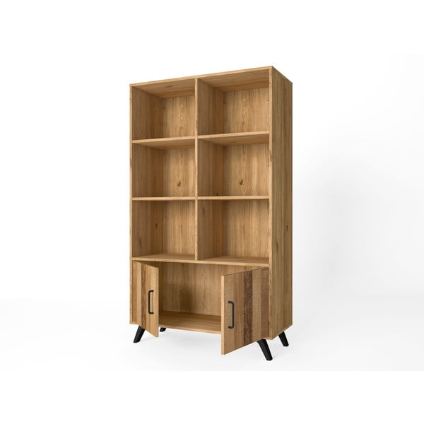 Bibliotecă roșu/ cu aspect de lemn de stejar 92x160 cm Nordic – Marckeric-image-3