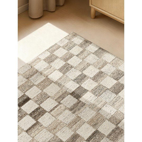 Covor crem țesut manual din lână 80x150 cm Boho 1.0 Quadra – Vikosa-image-4