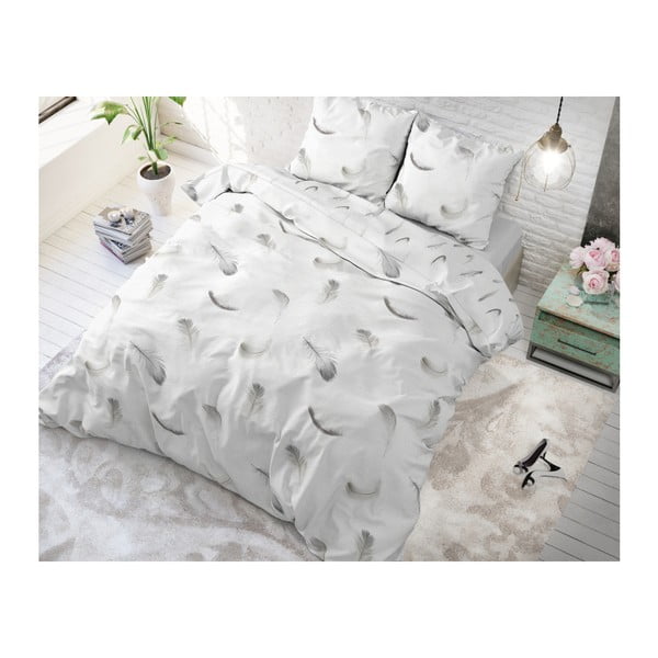 Lenjerie de pat din bumbac Sleeptime Vintage Feathers White, 140 x 220 cm