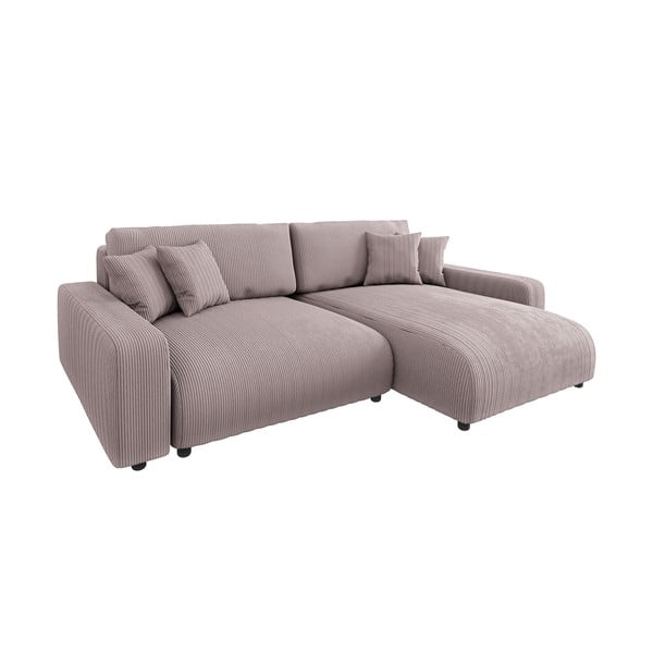 Colțar roz deschis extensibil cu tapițerie din catifea reiată  (cu colț variabil) Sara – Ropez